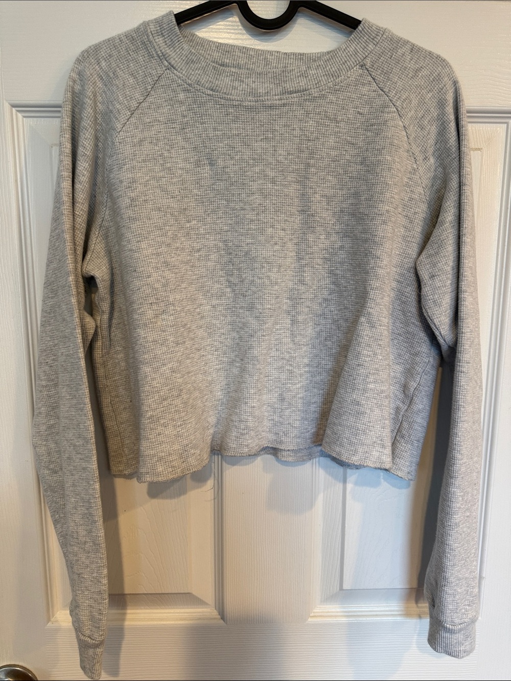J. Galt Cropped Waffle Thermal Knit Long Sleeve Tee